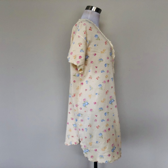Night Shirt Yellow Floral Large Pullover Short Sleeves V Neck - Picture 4 of 7